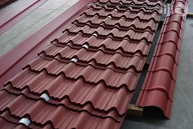 Steptile roofing sheet in wine red, dark grey and green - textured roofing sheet with raised tile pattern